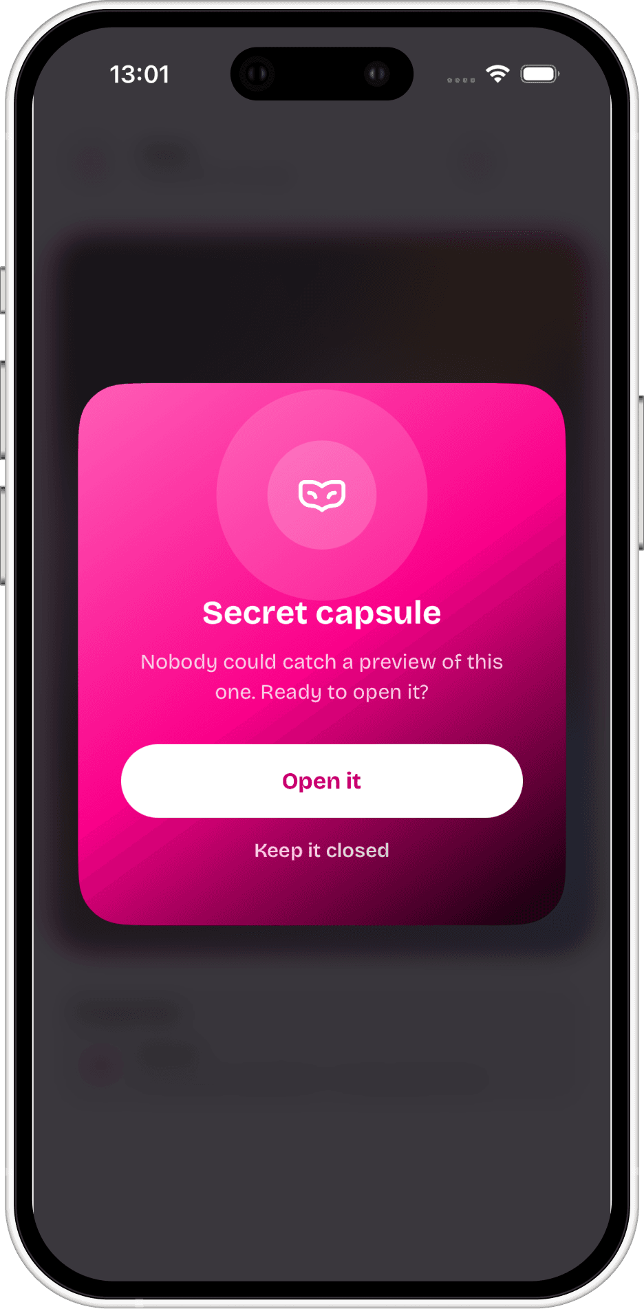A secret caps, before it is opened