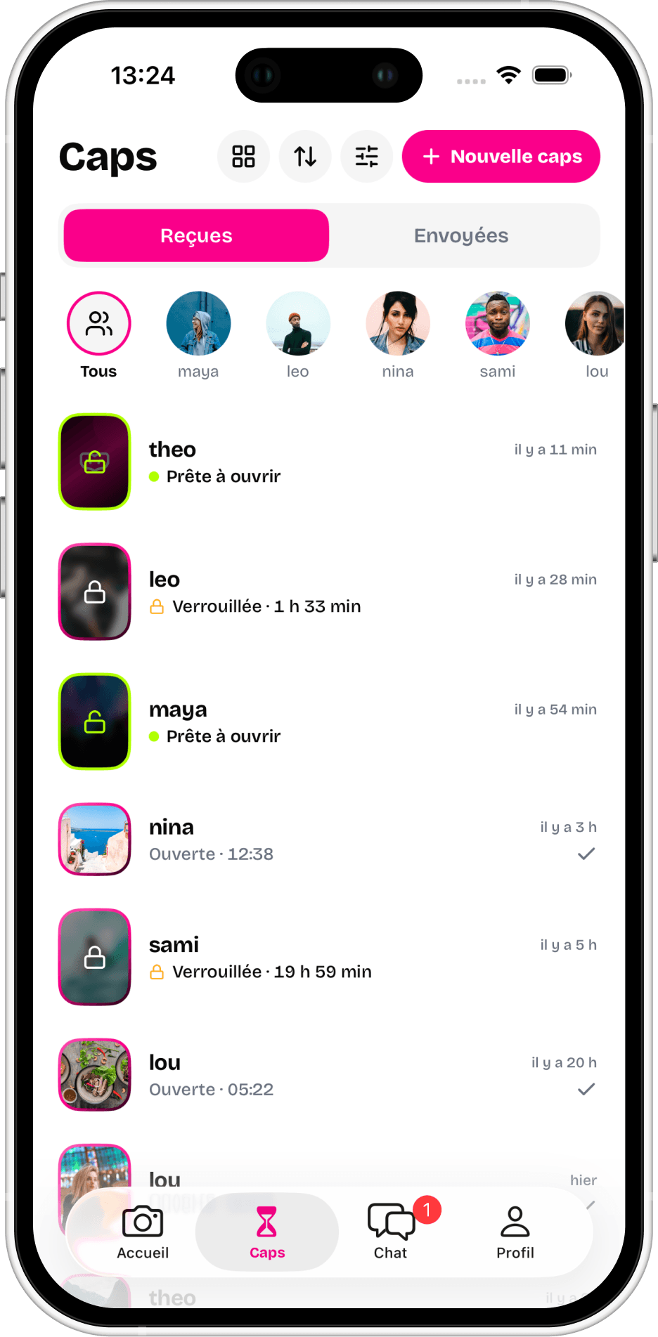 La liste des caps reçues et envoyées