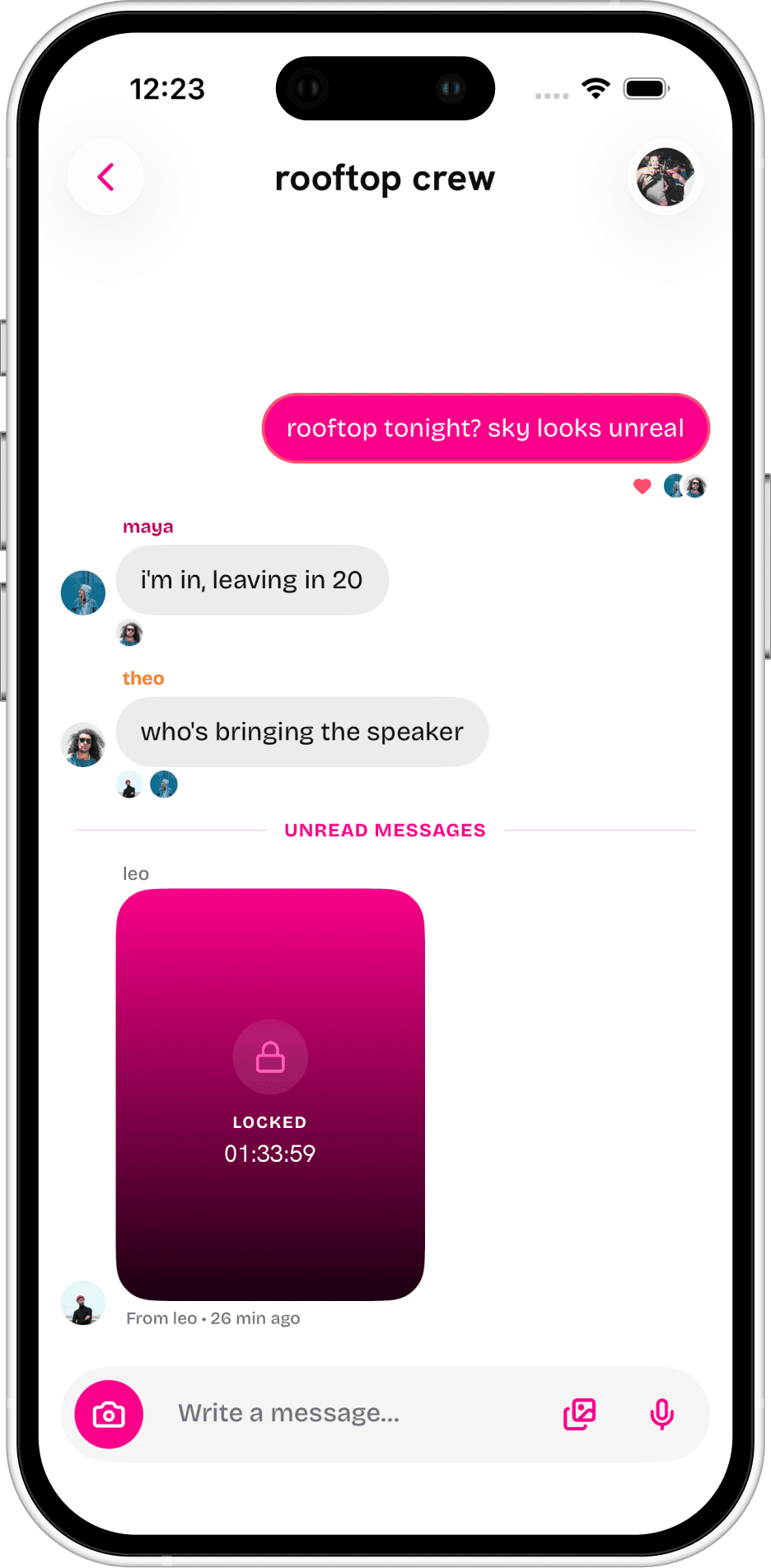 A group conversation with a locked caps waiting to open